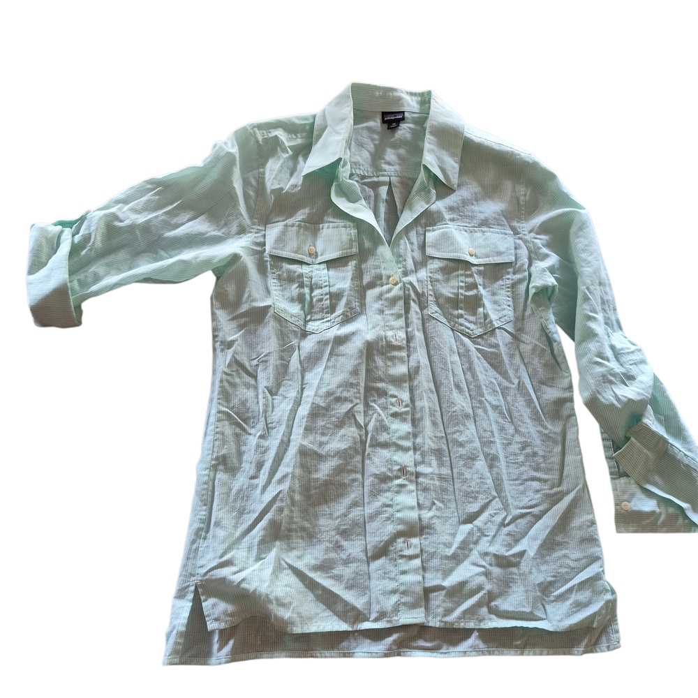 Patagonia Light Mint Long-Sleeve Button-Up Blouse‎